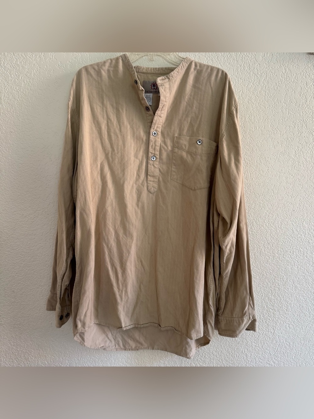 Vtg The Territory Ahead Beige Textured Silk Corduroy Henley Shirt Grandpa XL